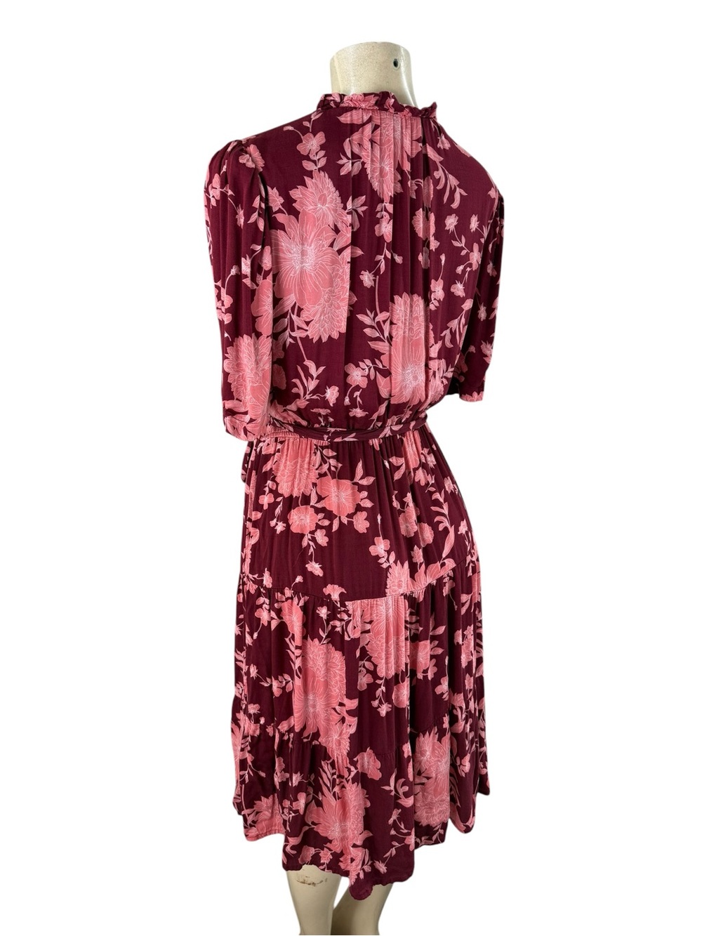 DRAPER JAMES Floral Pink and Burgundy Wrap-Style Women's Dress Size Large - Picture 3 of 6